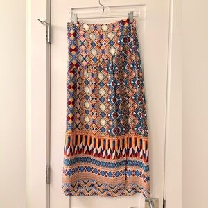 Colorful Geometric Maxi Skirt with Slit